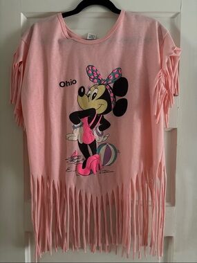 Pink Vintage Minnie Mouse Fringe Tee